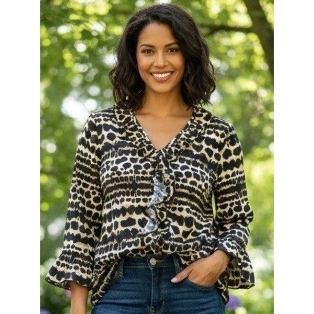 French Laundry Top Women's Size 3X Ruffle Front Bell Sleeve Vacation Boho NWT